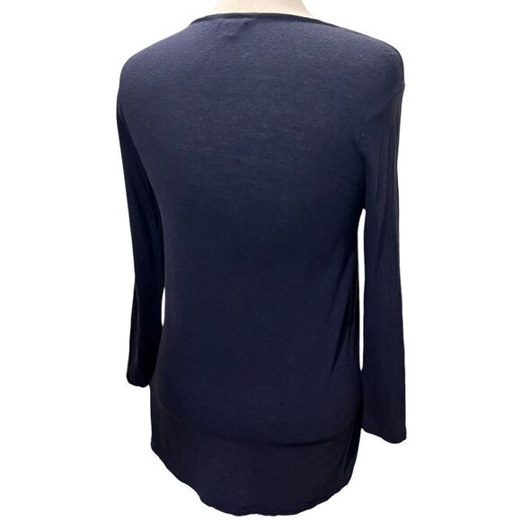 Lucky Brand Navy Blue & White Embroidered Long Sleeve Top size Small Petite - Picture 4 of 9